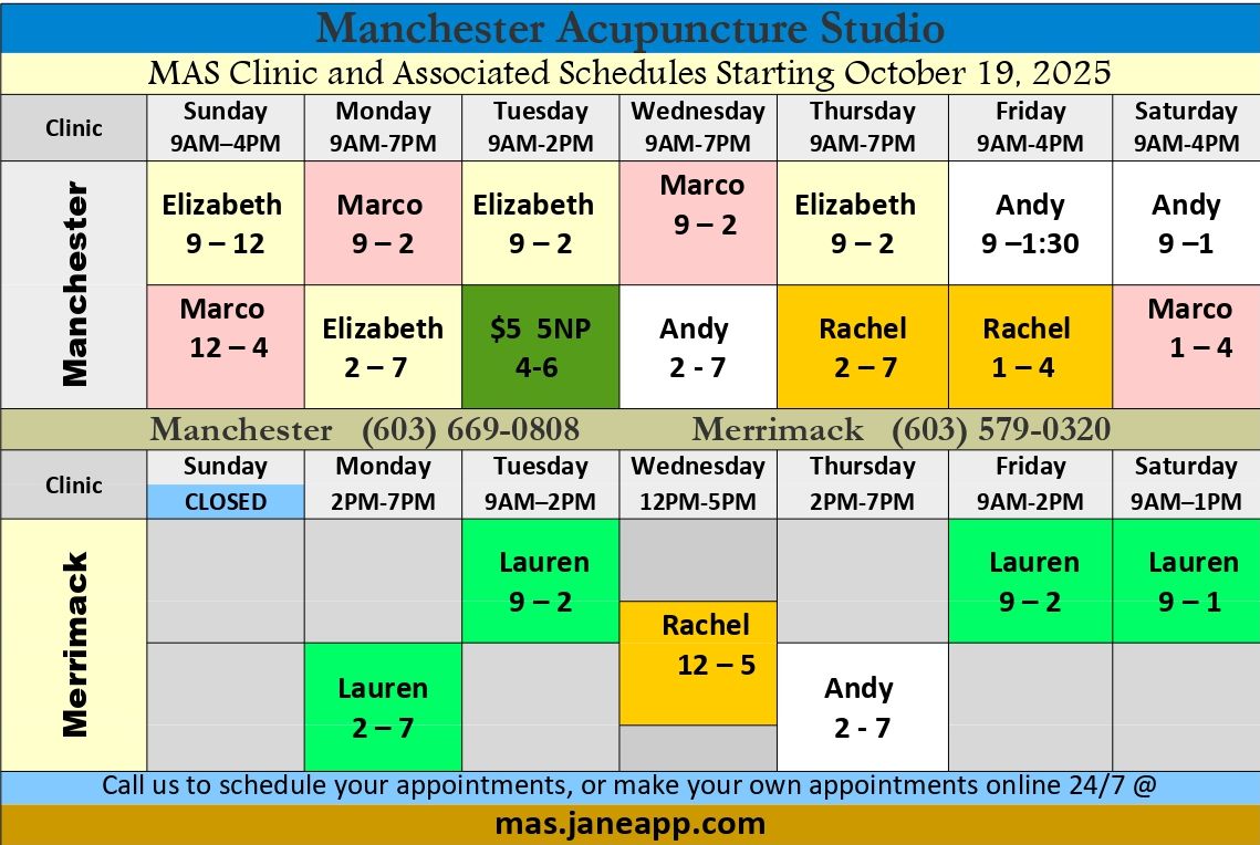 Handout of Punk schedule MAS Clinic Schedule Starting Oct 2025 page 00001